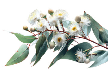 Close-up of eucalyptus branch with blossoms
