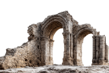 ancient ruins arch gate made of stone isolated on white or transparent png