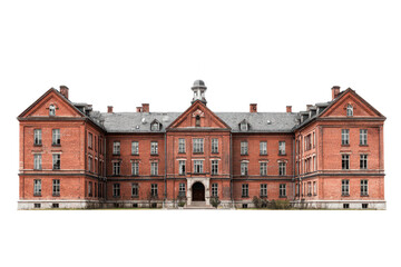 Naklejka premium old red brick hospital building isolated on white or transparent png