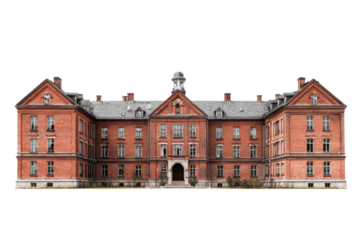 old red brick hospital building isolated on white or transparent png