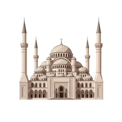 Naklejka premium Illustrated mosque with multiple minarets isolated on transparent background