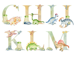 Watercolor dinosaurs letters. © Tapilipa