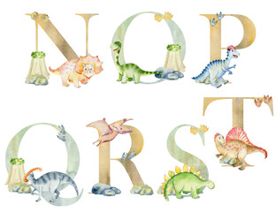 Watercolor dinosaurs letters. © Tapilipa