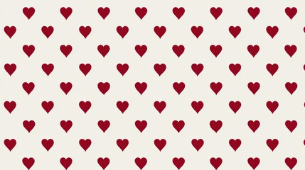 geometric heart pattern, a seamless repeating pattern with small geometric heart shapes in matte red and pale pink on a stark white background dense and minimalist, it tiles infinitely focus on
