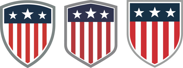 Collection of Patriotic American Flag Shield Vector Emblems with Stars and Stripes Design