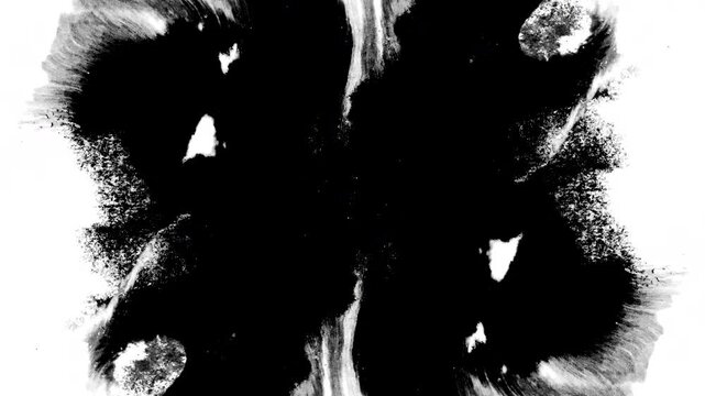 Organic fluid ink flow and splatter transition, black watercolor ink drops spreading with dripping streaks, isolated artistic ink reveal alpha matte for video editing