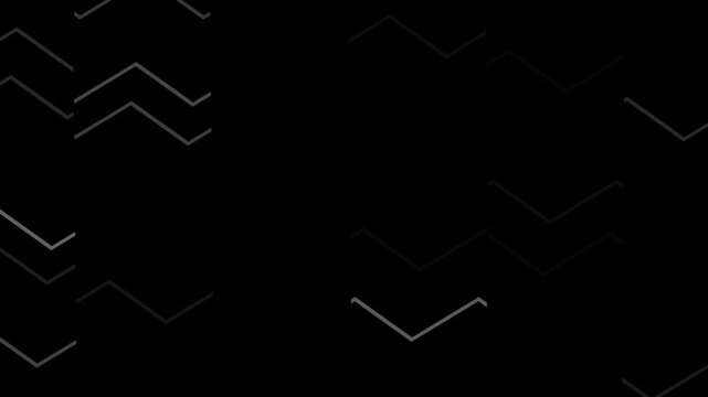 Abstract white glowing zigzag lines with digital ray glitch texture on black background motion loop