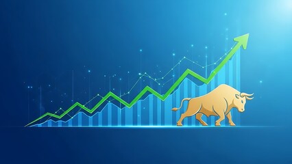 Bull Running Upward Trending Stock Market Graph.
