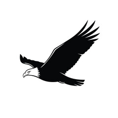 Obraz premium A majestic bald eagle in flight, soaring through the sky, wings outstretched, a symbol of freedom and power, depicted in a stark illustration