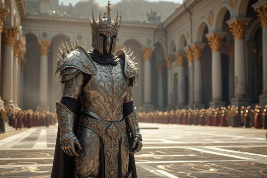 Powerful Dark Knight in Spiked Metal Armor in a Great Hall
