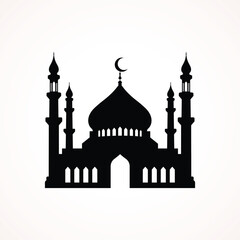 Classic Mosque Silhouette with Central Dome and Twin Minarets