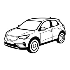 Fototapeta premium Simple black and white illustration of a compact SUV viewed from the front on a plain background
