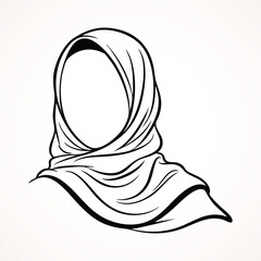 Detailed Hijab Wrap Line Art Drawing
