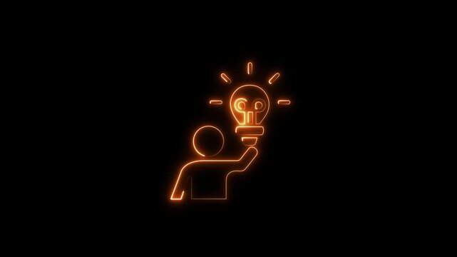Neon Animated Proactive Icon &ndash; Glowing Action & Initiative Symbol Loop. A vibrant neon proactive icon representing forward-thinking, action, and initiative, 4k on transparent background.