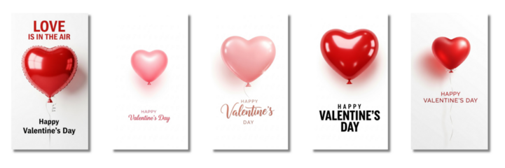 Valentine's day cards collection isolated on transparent background