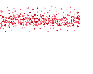 Heart long border. Valentines Day banner. Women Day. Bright hearts confetti falling. Celebration backdrop.