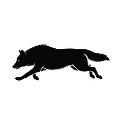 Naklejka premium A silhouette of a wolf running freely in a natural landscape viewed from the side