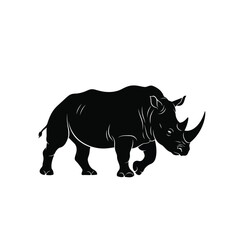 Fototapeta premium A black rhinoceros silhouette standing in a white environment from a side viewpoint
