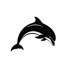 Obraz premium A black silhouette dolphin leaps playfully against a white background