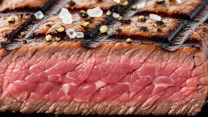 Close up of grilled steak with salt and pepper beef