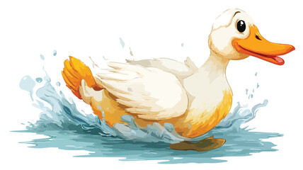 Vibrant Cartoon Duck Swimming Vector Illustration with Outline for White Background