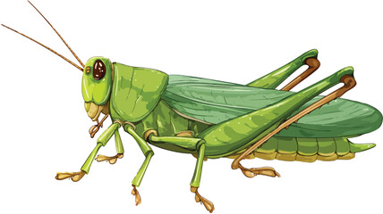Happy Cartoon Grasshopper Posing with Outline Vector Illustration