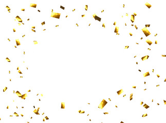 Golden confetti frame isolated on white background 
