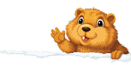 Friendly Cartoon Groundhog Waving on White Background Vector Illustration