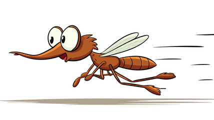 Scared Cartoon Mosquito Running on White Background Vector Illustration