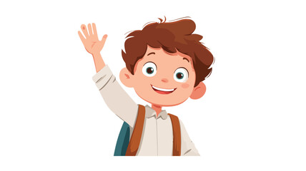 Cheerful Cartoon Schoolboy Waving on White Background Vector Illustration