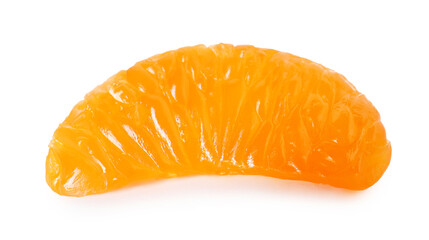 Peeled segment of ripe tangerine isolated on white