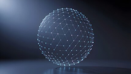 Futuristic sphere of light nodes in navy space – Perfect for cloud computing, virtual reality, or high-tech innovation branding.