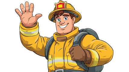 Dynamic Firefighter Cartoon Waving Vector Isolated on White Background