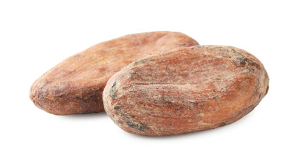 Obraz premium Two natural cocoa beans isolated on white