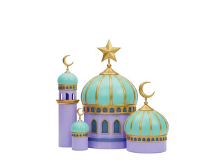 Naklejka premium Colorful mosque with star and crescents isolated on transparent background