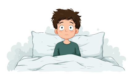 Young Boy Wake Up on White Background Vector with Outline