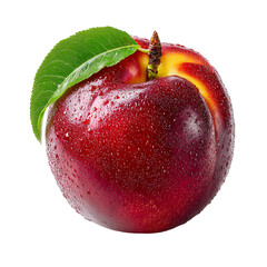 A vibrant red apple with a green leaf on a black background isolated on transparent background
