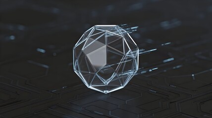 Tech polygonal shape with data glow and circuit board background
