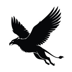 Obraz premium Mythical Griffin Silhouette Illustration with Outstretched Wings and Claws