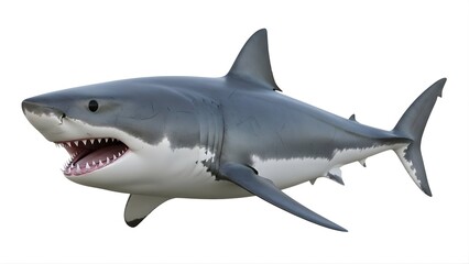 Fototapeta premium A large gray shark with its mouth open is shown on transparent background