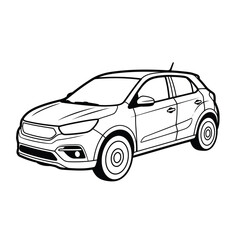 Obraz premium Simple black and white illustration of a modern car viewed from the front on a plain white background