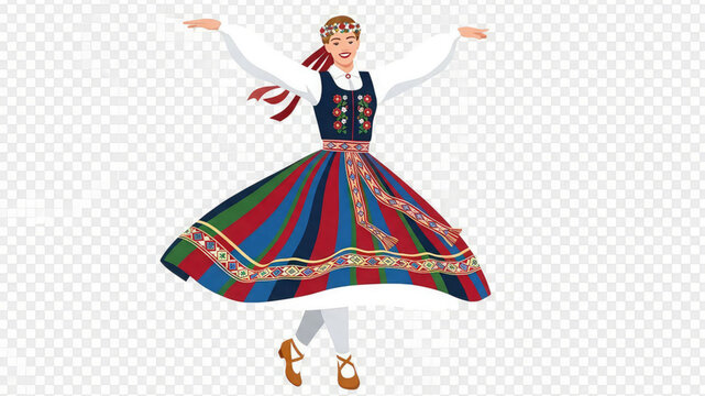 Woman in traditional folk dance costume with colorful skirt