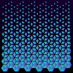 Seamless geometric transition pattern from small diamonds to 3D cubes in purple and blue gradient.
