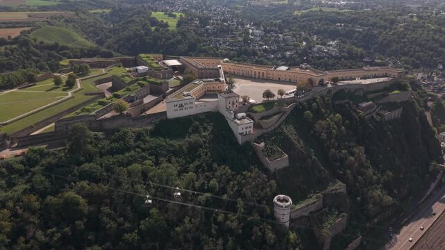 A flight across the Koblenz Germany Corner during summer time which is a key tourist hot spot for visitors globally