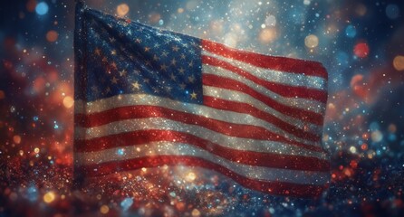 sparkling american flag with festive bokeh lights for patriotic holidays and celebrations