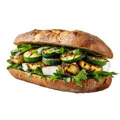A delicious sandwich with grilled zucchini and cheese on a black background isolated on transparent background