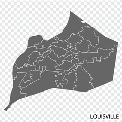 High Quality map of Louisville is a city of USA, with borders of districts. Map of Louisville for your web site design, app, UI. United States. EPS10.