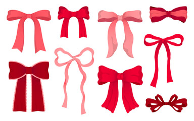 Romantic red and pink bow illustration set for Valentine&rsquo;s Day. Perfect for cards, gift tags, stickers, invitations, packaging, and love-themed designs.