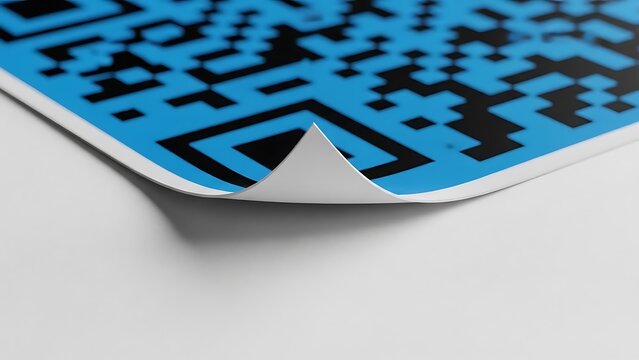 Close-up of a QR code with the corner of the sticker peeled back. The code is shown in full - Powered by Adobe