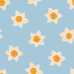 Seamless pattern with daffodil buds. Vector flat illustration.
